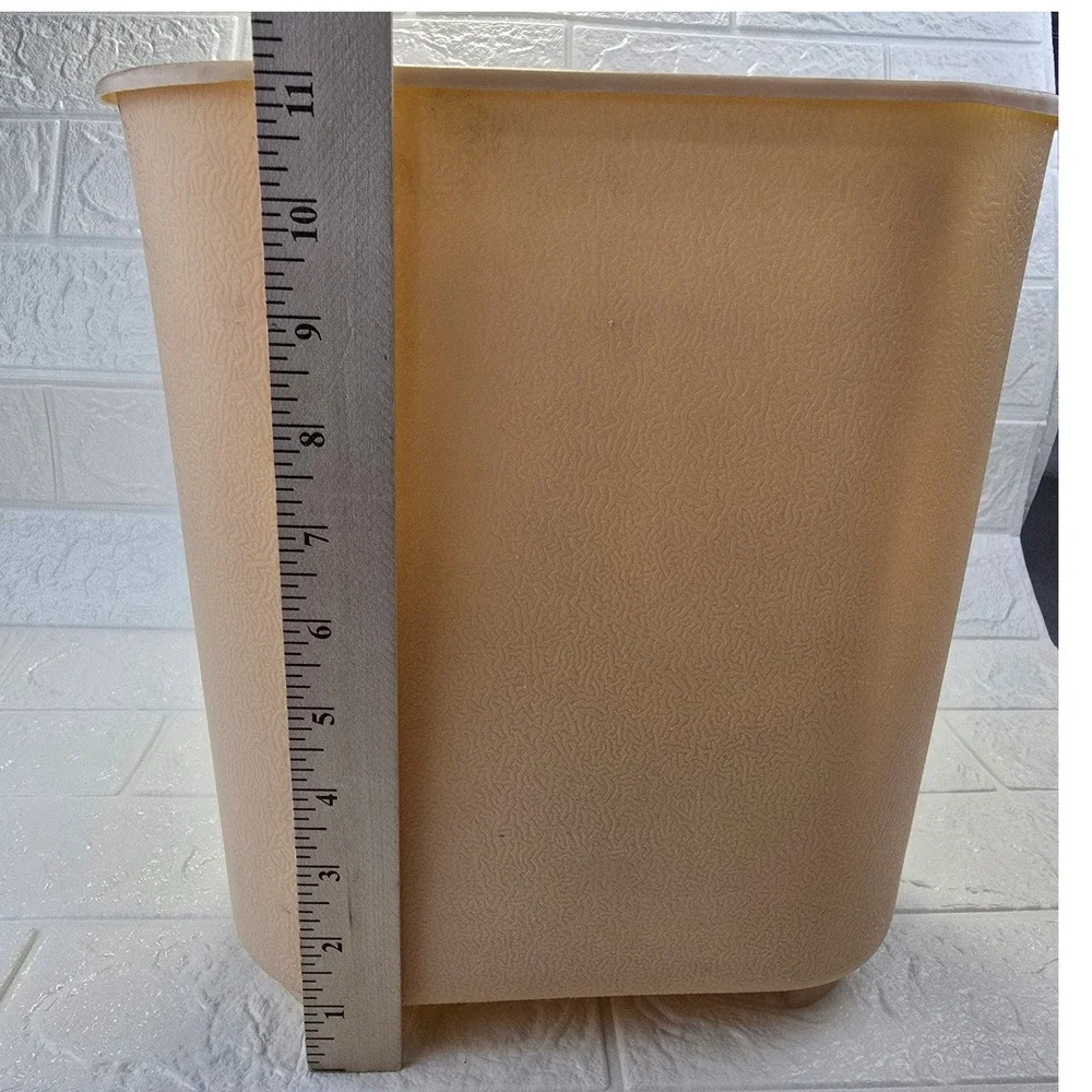 Vintage Textured Plastic Wastebasket Beige Rectangular Mid Century 11